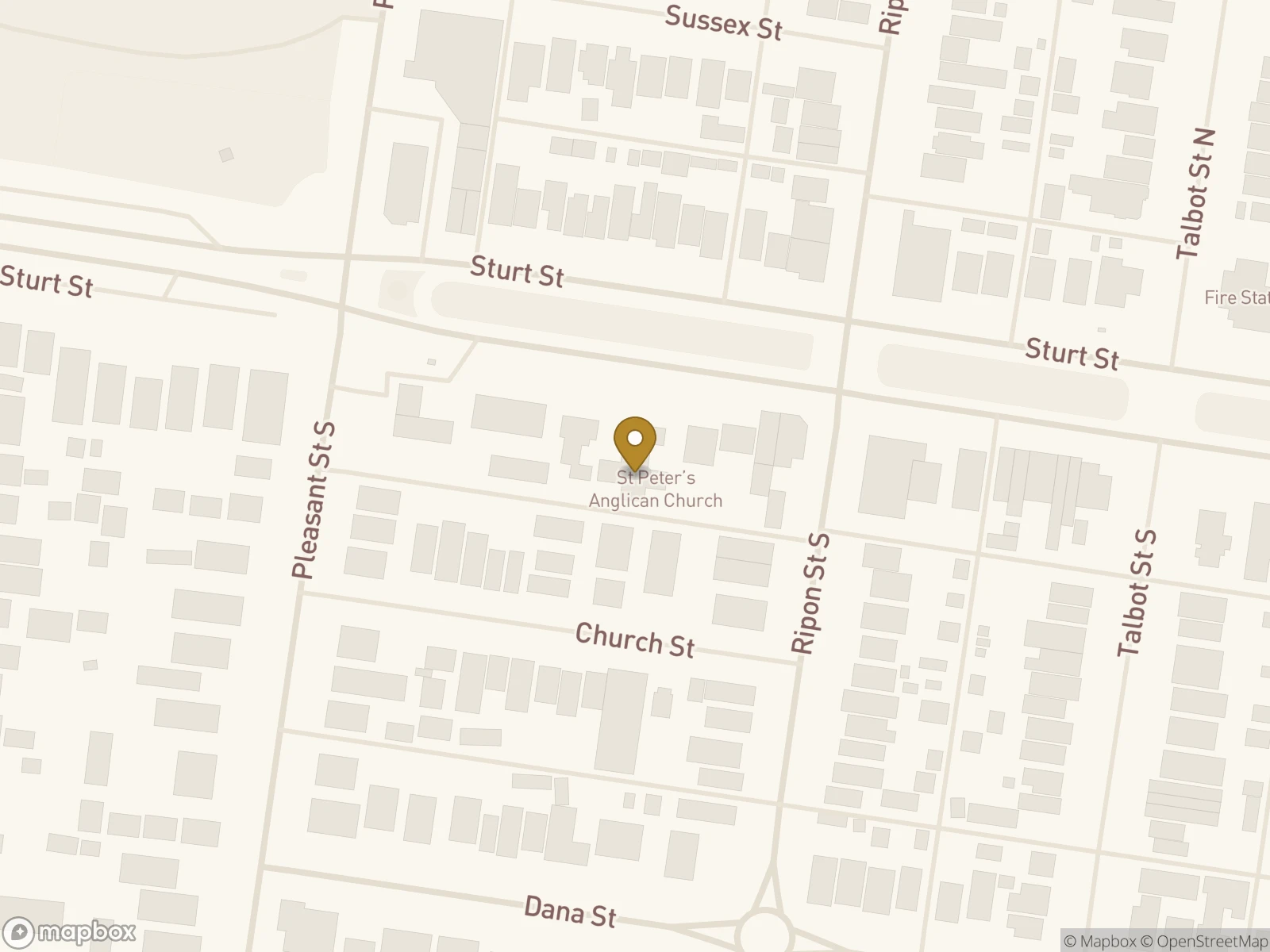Map showing the location of St Peter’s Anglican Church, 1309 Sturt Street, Ballarat Central, VIC 3350
